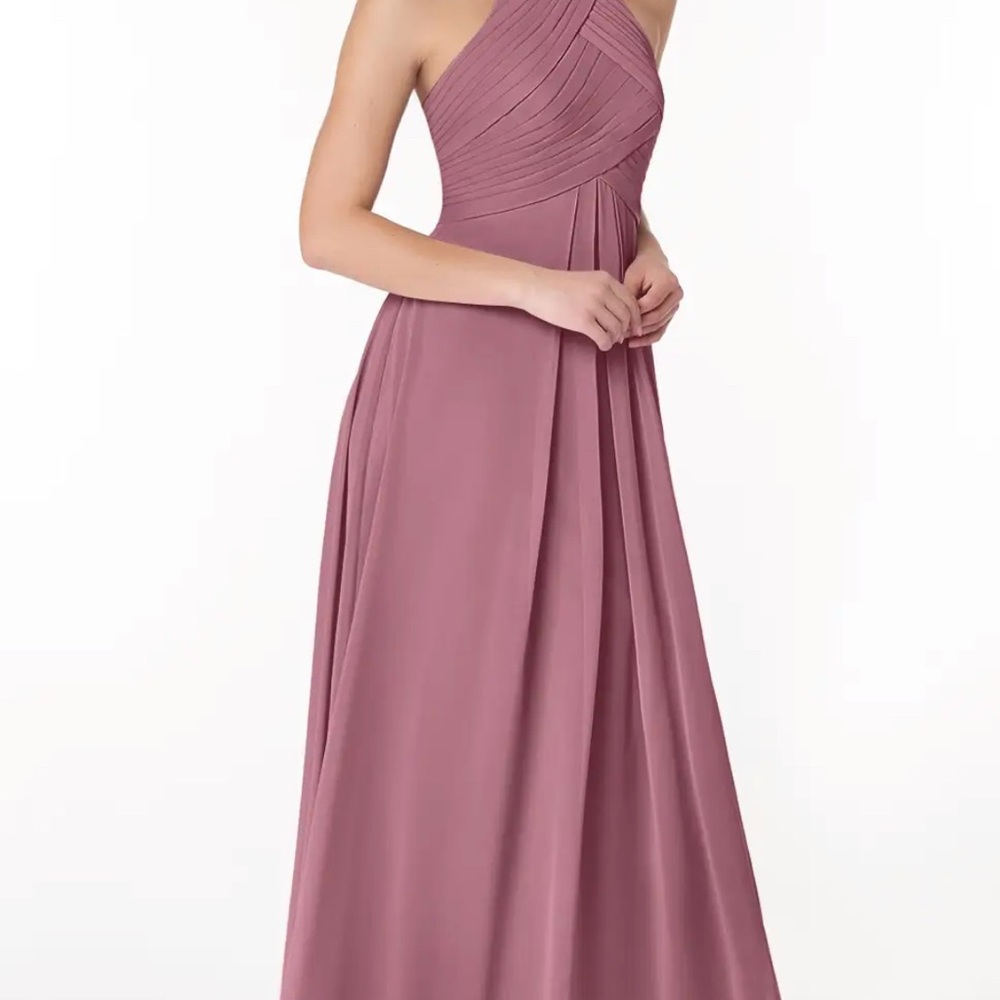 Azazie Ginger Vintage Mauve A-Line Halter Pleated Chiffon Dress